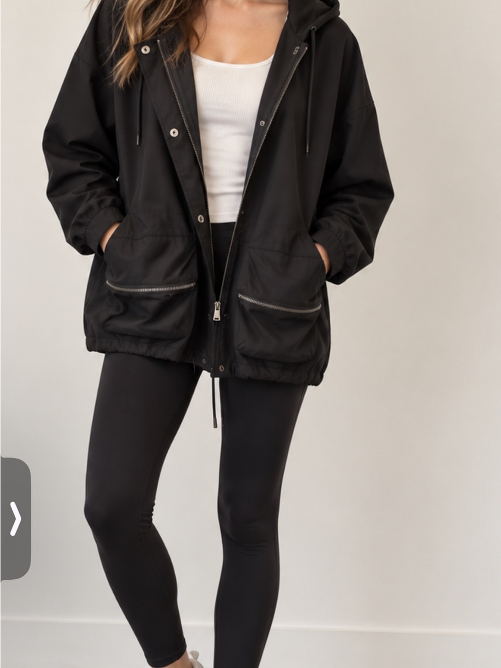 Good American Black Hooded Utility Anorak Jacket